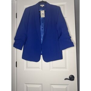 ee: some Plus Size 3/4 Sleeve Blazer Jacket Royal Blue 1xl Ruched Sleeves NWT 64